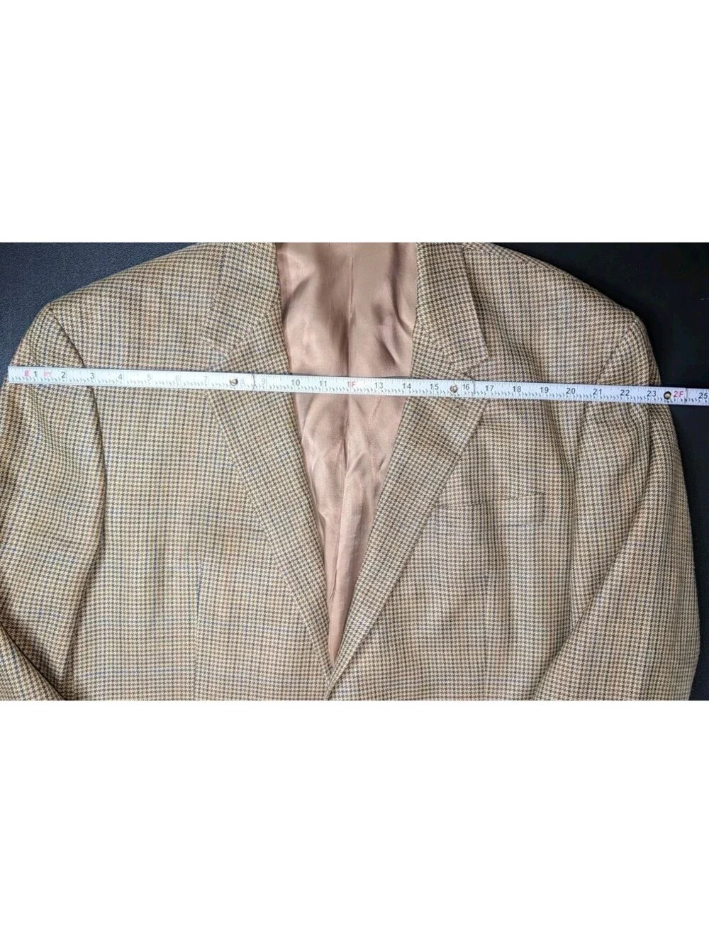 Chaps Blazer Sport Coat Silk Herringbone Beige Tan Brown 46R